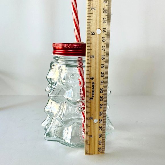 Amici Home Holiday Time 2 Clear Glass Christmas Tree Sipper with Red Lid Straw - Picture 14 of 14